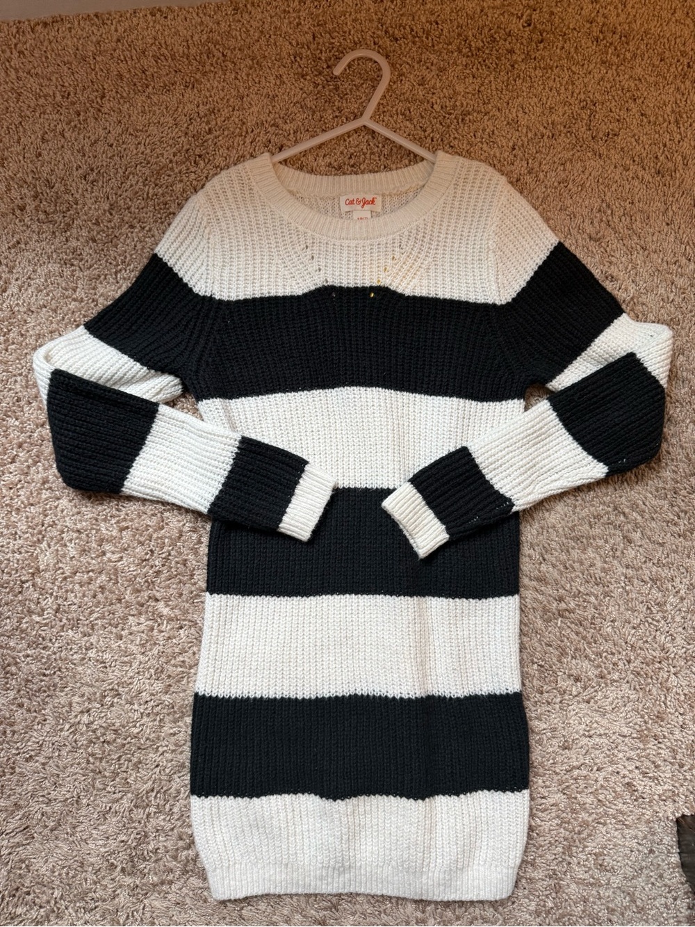 Cat & Jack Black and White Striped Crewneck Knit Dress